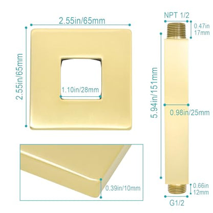 Enga Brass 6-Inch Straight Shower Arm with Flange, Brushed Gold - color: Brushed Gold, style: 6 Inch