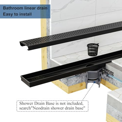 Neodrain 32" Linear Shower Drain, Matte Black 304 SS Bathroom Linear Drain | Black Shower Drain with Quadrato Grate& Adjustable Feet, Long Rectangle Shower Floor Drain in Bathroom, Balcony etc,cUPC - color: Matte Black, size: 32 In