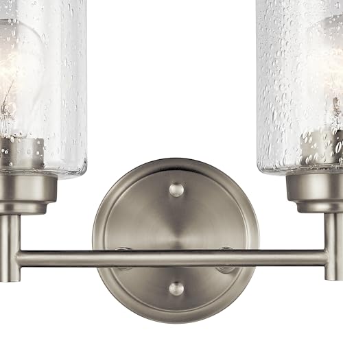 Kichler Winslow 12.75" Vanity Light in Brushed Nickel, 2-Light Transitional Bathroom Light with Clear Seeded Glass. (12.75" W x 9.25" H), 45885NI | Clear seeded glass vanity light for bathroom mirrors (12.75" x 9.25"), 45885NI - color: Brushed Nickel, siz