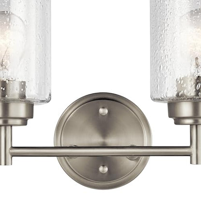 Kichler Winslow 12.75" Vanity Light in Brushed Nickel, 2-Light Transitional Bathroom Light with Clear Seeded Glass. (12.75" W x 9.25" H), 45885NI | Clear seeded glass vanity light for bathroom mirrors (12.75" x 9.25"), 45885NI - color: Brushed Nickel, siz