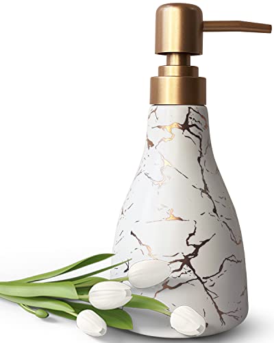 Ceramic Soap Dispenser for Bathroom White Soap Dispenser for Kitchen Dish Soap Dispenser with Marble Pattern Liquid Hand Soap Dispenser Pump Bottle - color: White Marble Cone Bottle