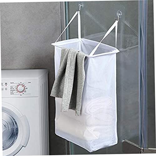 2 Pack Mesh Hanging Laundry Hamper Bag Over The Door Closet Organizer Hanging Clothes Basket Folding Door Hooks with Handles White laundry bag