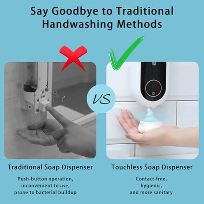 Automatic Soap Dispenser, Smart Foam Soap Dispenser with Temperature Display & Long-Last Battery, 450ML Large Capacity, 3 Modes for Kitchen Sink and Bathroom, Wall-Mounted Hand Soap Dispenser (Blue) - color: Blue