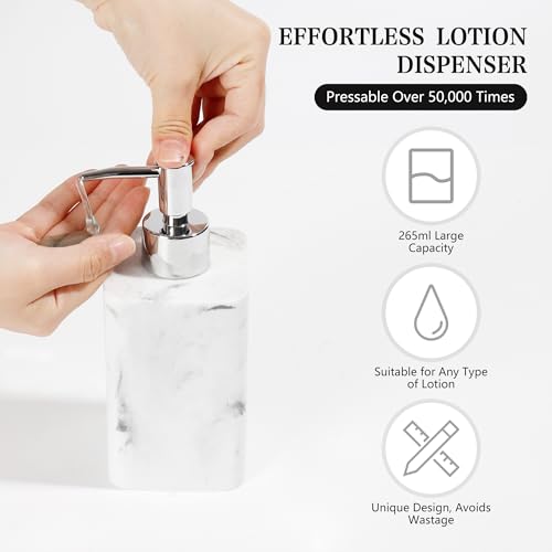Bathroom Accessories Set, 4 Piece Toothbrush Holder Set Marble White | Bathroom Accessory Set with Soap Dispenser, Toothbrush Holder, Tumbler, Vanity Tray, Bathroom Sink Set for Modern Home Decor - style: White