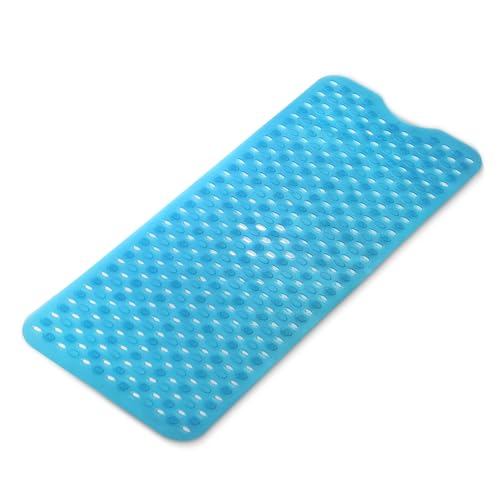 Non-Slip Bathtub Mats Bath Mat Machine Washable with Suction Cups for Tub, 39x15.5 inch, Clear Blue - color: Clear Blue