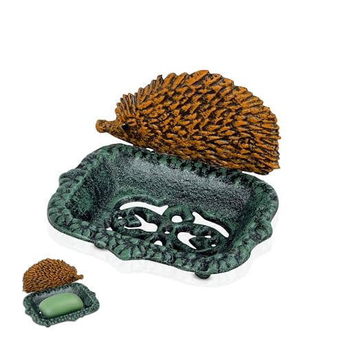 Cast Iron Hedgehog Metal Soap Dish, Cute and Durable Soap Holder, Self Draining Soap Dish with Drainage Holes Non-Slip Base for Bathroom - color: Hedgehog