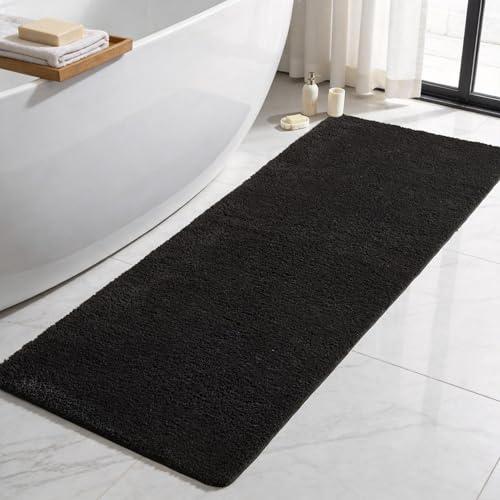 TYUU Bathroom Runner Rug, Ultra Soft Long Bath Mat Super Absorbent Quick Dry Bathroom Runner Rugs 24 x 72 Non Slip Washable, Black 24" x 72" - color: Black, size: 24" x 72"