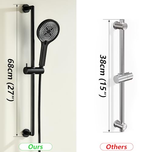 Hand Shower with Slide Bar, Matte Black 26 Inch Shower Head with Slider Bar Adjustable Shower Slide Bar with 3 Function Handheld Shower - style: Matte Black