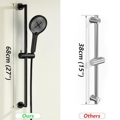 Hand Shower with Slide Bar, Matte Black 26 Inch Shower Head with Slider Bar Adjustable Shower Slide Bar with 3 Function Handheld Shower - style: Matte Black