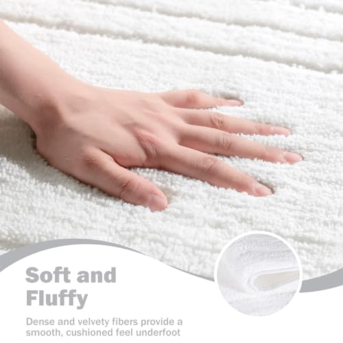 Gray Bathroom Runner Rugs, Non-Slip Extra Long Bath Mat | Extra Long Bath Rug, Machine Washable Large Bath Mats for Tub and Shower, Plush Shaggy Runner, 24x60" - color: White, size: 2' x 5' (Rectangular)