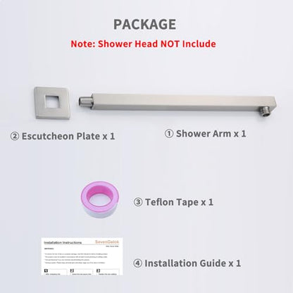 Shower Arm Extender Shower Head Extension Arm With Flange【SUS304 Stainless Steel】Rain Shower Head Extension Replacement 16 Inches Wall Mount Square Brushed Nickel, SA1-BN - color: Brushed Nickel