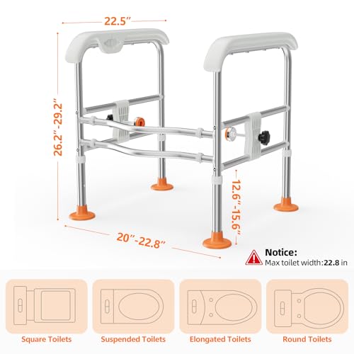 SPECILITE Toilet Safety Rails for Seniors (665lbs), Fits Most Toilets | Heavy Duty Adjustable Foldable Toilet Safety Frame with LED Light, Stable Stand-Up Support for Elderly & Disabled - size: Toilet Rails - Standard