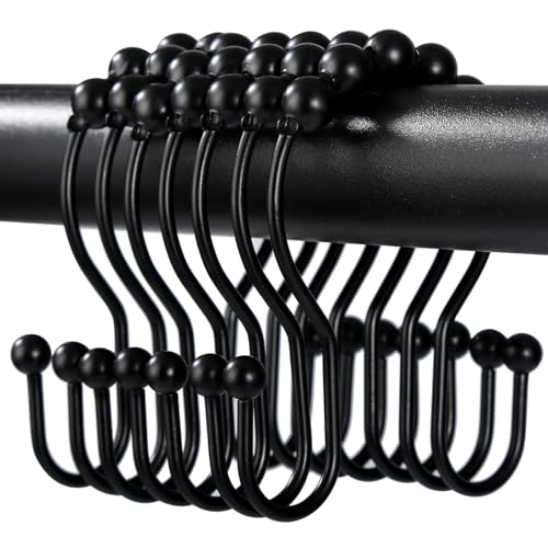 Shower Curtain Hooks, OEH Shower Curtain Rings, Black Shower Curtain Hooks Rust Proof, Smooth Gliding Metal Shower Curtain Rings Rust Proof, Double Shower Rings for Curtain, 12 Pcs, Black - color: Black, size: Classic Double Hooks