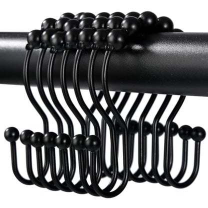 Shower Curtain Hooks, OEH Shower Curtain Rings, Black Shower Curtain Hooks Rust Proof, Smooth Gliding Metal Shower Curtain Rings Rust Proof, Double Shower Rings for Curtain, 12 Pcs, Black - color: Black, size: Classic Double Hooks