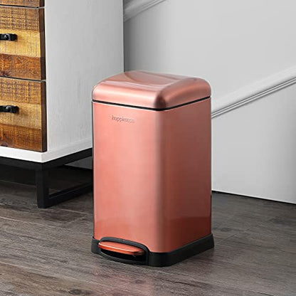happimess Betty Retro Mini 3.2 Gal Step Trash Can, Rose Gold | Soft-Close Lid, Fingerprint Proof, Removable Liner, Stainless Steel, Hands-Free Pedal - color: Rose Gold