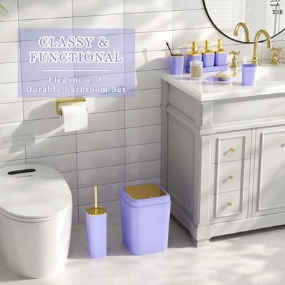 Bathroom Set - 27PC Bathroom Sets with Shower Curtain and Rugs, Purple Bathroom Set, Bathroom Accessory Set, Trash Can, Toilet Brush & 3 PC Soap Dispensers - color: Purple, size: Bath Set+Boho Shower Curtain+Bath Rugs