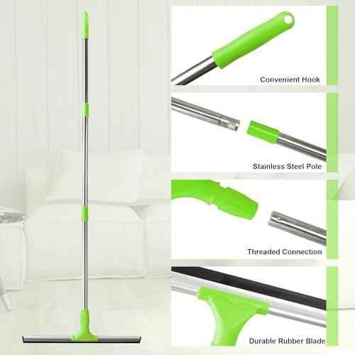 17.2"Professional Floor Scrubber Shower Squeegee,Double Flexible Rubber Silicone Broom with Long Stainless Steel Handle for Swimming Pool, Concrete Floors,Shower Tiles,Garages,Windows,Pet Hair Removal