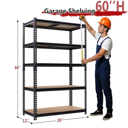 Heavy Duty Garage Shelving,5-Tier Metal Storage Shelves,2400LBS Shelving Unit,Adjustable Shelving Rack, Standing Shelf Units for Garage Storage Warehouse,28''×12''×60'' - size: 28"x12"x60"