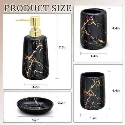CERBIOR Bathroom Accessories Set,4 Pcs Ceramic Bathroom Accessory,Black | Includes Toothbrush Holder, Toothbrush Cup, Soap Dish for Decorative Countertop and Housewarming Gift - style: Black