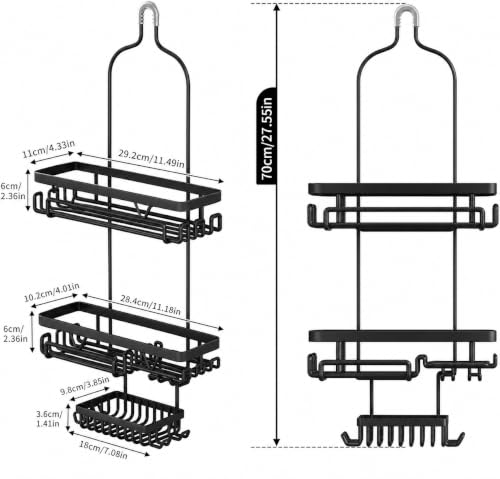 DAOYA Shower Caddy Hanging, Anti-Swing Over Head Shower Caddy, Rustproof Bathroom Organizer with Soap Holder & Hooks - color: Black, size: L