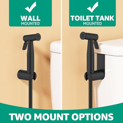 Handheld Bidet Sprayer for Toilet with Leakproof Hose Matte Black,Stainless Steel,Adjustable Water Pressure 2-Function Cloth Diaper Sprayer,Wall/Toilet Mount Jet Spray for Baby Feminine Seniors Wash - color: Matte Black