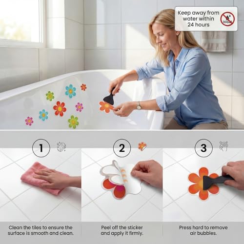 Photect 26 Pcs Flower Non Slip Stickers for Bathtub Daisy Non Slip Shower Sticker Adhesive Star Flower Cute Bathtub Decals for Bathroom Pool Stairway and Other Slippery Surfaces(Colorful)