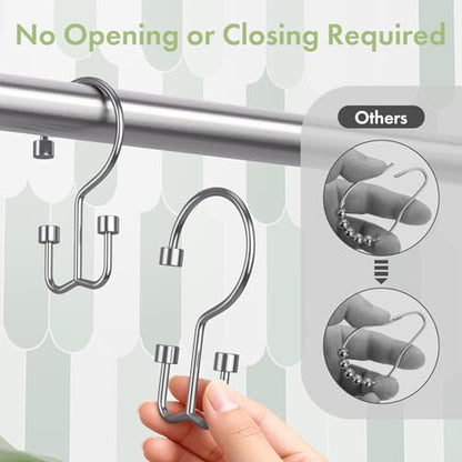 Chrome Shower Curtain Hooks, 12PCS Minimalist Simple Double Shower Curtain Rings, Rust-Resistant Metal Shower Hooks, Cylinders Shower Rings for Bathroom Shower Rods Curtains - color: Chrome, style: Cylinders - Double Hooks