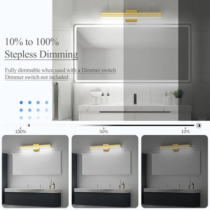 Ralbay 24inch Gold Vanity Light with 5 Color Temperature (2700K-6000K) Dimmable Acrylic Metal 24W LED Modern Matte Gold Bathroom Vanity Light Bar - color: Gold, size: 24 inch