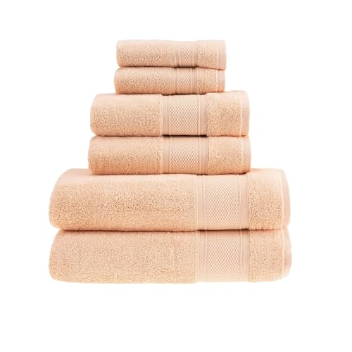 HALLEY Turkish Cotton Towels Set with 2 Bath Towels, 2 Hand Towels & 2 Washcloths - Hotel & Spa Quality - Soft, Quick Drying & Absorbent Towels for Bathroom, Shower & Face (6-Piece Set - Coral) - color: Coral, size: 6-Piece Towel Set