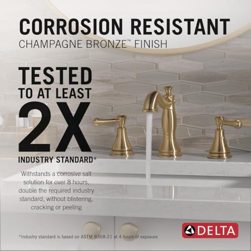 Delta Cassidy Brushed Gold Bathroom Faucet 3 Hole, 8 Inch Widespread Bathroom Sink Faucet for Vanity, Metal Push-Pop Drain Assembly, Champagne Bronze 3597LF-CZMPU - color: Champagne Bronze