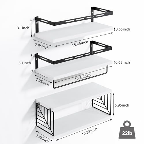 Fixwal Wall Mounted Bathroom Shelves Over Toilet (3+1 White) | Wall Shelf with Basket Storage , Towel Bar, Solid Wood, 22Lb Capacity, Easy DIY Install - color: 4-white