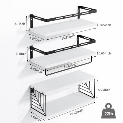 Fixwal Wall Mounted Bathroom Shelves Over Toilet (3+1 White) | Wall Shelf with Basket Storage , Towel Bar, Solid Wood, 22Lb Capacity, Easy DIY Install - color: 4-white