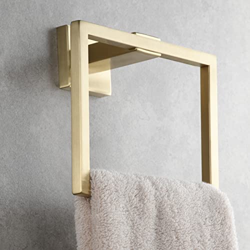 Brushed Gold Hand Towel Ring Stainless Steel Wall Mounted Bathroom Towel Hanger Rack, SBH239J - color: Brushed Gold