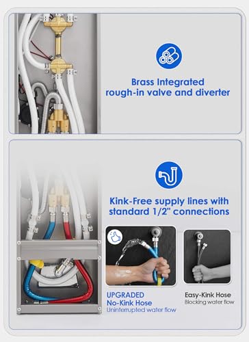 ROVOGO Shower Panel Tower With Hydroelectric LED Lights & Digital Display | Rain Mist Shower Head, Handheld, 2-Type Body Jets, Tub Spout, 50 Inch Shower Column Stainless Steel W/ Brass Valves, Brushed - style: 2-Type Jets Brushed