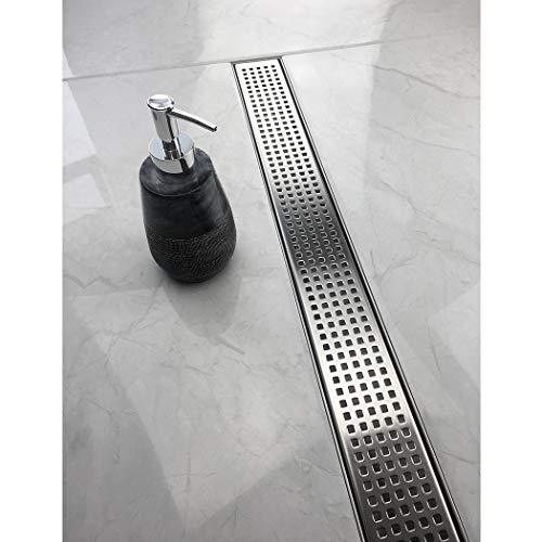 Neodrain 54" Linear Shower Drain, Brushed 304 SS Bathroom Linear Drain,cUPC | Brushed Nickel Shower Drain with Quadrato Grate& Adjustable Feet, Long Rectangle Shower Floor Drain in Bathroom, Balcony etc - color: Brushed Nickel, size: 54 In