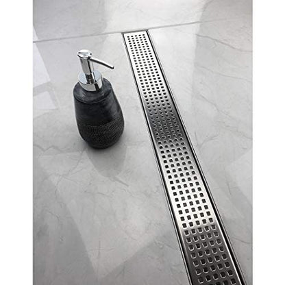 Neodrain 54" Linear Shower Drain, Brushed 304 SS Bathroom Linear Drain,cUPC | Brushed Nickel Shower Drain with Quadrato Grate& Adjustable Feet, Long Rectangle Shower Floor Drain in Bathroom, Balcony etc - color: Brushed Nickel, size: 54 In