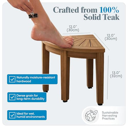 AquaTeak Kai OptiAREA 12" Teak Foot Rest | Durable, Water-Resistant Teak, Shower Chair & Shaving Foot Rest, Indoor/Outdoor Use