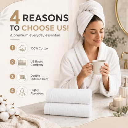 Ameri-Homes Cotton Washcloths Pack of 10, 100% Ring Spun Cotton Face Towels | Highly Absorbent 100% Ring Spun Cotton, 488 GSM Quick-Dry, 12.5 x 12.5 In, White Wash Cloths for Bath Gym Spa - color: White