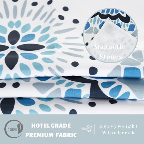 71" W x74 H Hotel Grade Fabric Hook Free Shower Curtain with Replacement Magnets Liner White&Blue Boho Style –100% Waterproof Machine Washable Top See Through Mesh Window Standard Size - color: White&blue, size: 71"W x 74"L (Pack of 1)