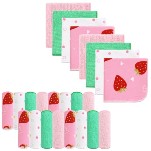 Softan Baby Washcloths, 24Pack Baby Wash Cloths Extra Soft & Ultra Absorbent, Baby Towels and Face Towels for Unisex Boys Girls Body, Washclothes Gentle on Sensitive Skin, 9x9 Pink Heart Strawberries - color: Pink Strawberries