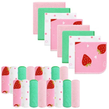 Softan Baby Washcloths, 24Pack Baby Wash Cloths Extra Soft & Ultra Absorbent, Baby Towels and Face Towels for Unisex Boys Girls Body, Washclothes Gentle on Sensitive Skin, 9x9 Pink Heart Strawberries - color: Pink Strawberries