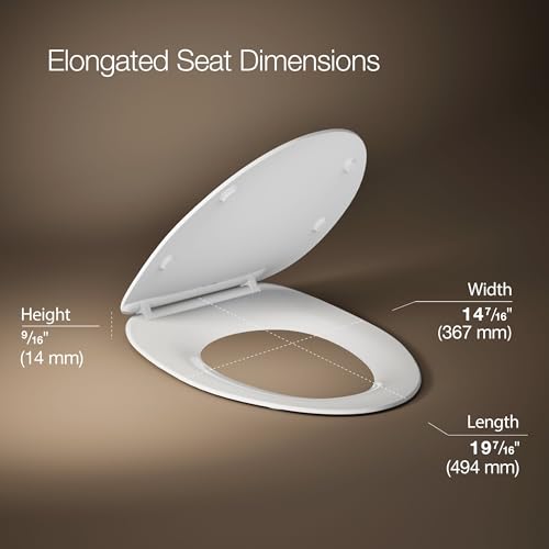 Kohler K-30782-0 Papyrus Quiet-Close Elongated Toilet Seat Soft Close With Grip Tight Bumpers, Thermoset Plastic, White - style: Papyrus