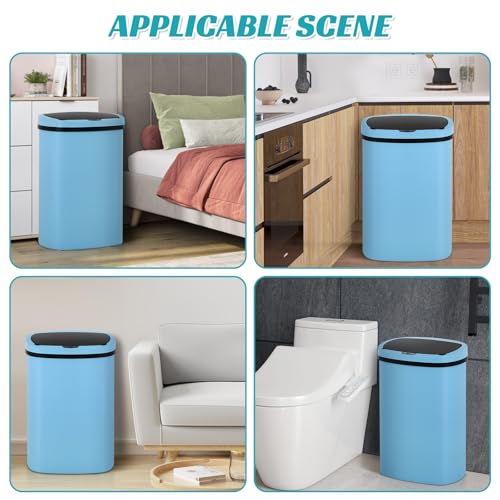 Dkeli 13 Gallon Trash Can Automatic Kitchen Trash Can 50 Liter Touch Free Garbage Can with Lid Brushed Waste Bin for Home Office Bedroom Bathroom, Blue - color: Blue, size: 15 x 10 x 24 inches