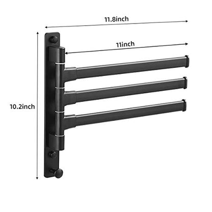 Swivel Hand Towel Bar Bathroom Swing Hanger Towel Rack Holder Matte Black Finish, Wall Mounted, 3-Arm - size: 3-Arm