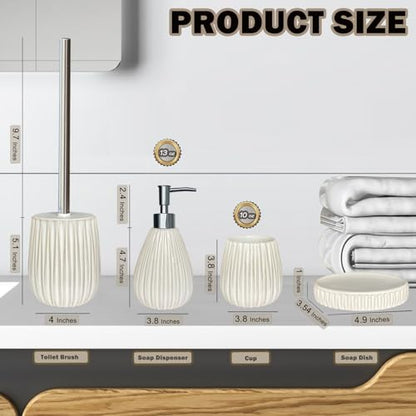 Ceramic Bathroom Accessory Set, White Bathroom Set, Caahanjia Bathroom Accessories Set 4 Pieces, Toilet Brush, Lotion Dispenser, Soap Dish, Toothbrush Cup, Modern Bathroom Décor (13 Ounce) - size: 13 Ounce White