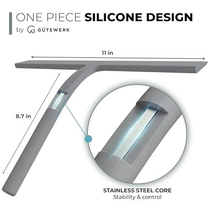 Silicone Shower Squeegee for Glass Doors & Mirrors with Stainless Steel Core, Streak-Free & No-Squeak Window Cleaning, 3-in-1 No-Drill Mount (Hook/Suction/Adhesive),Gray, 11 Inches | Streak-Free & No-Squeak Window Cleaning, Stainless Steel Core, Hook/Suct