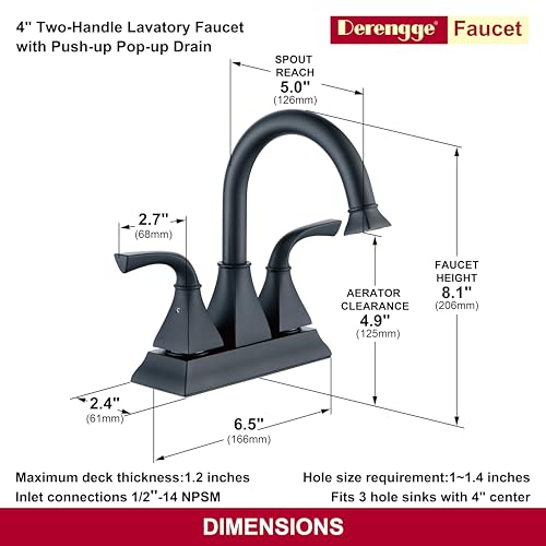 Centerset Bathroom Faucet, 4 Inch Two Handle Matte Black Lavatory Bathroom Sink Faucet with Push up Pop-up Drain,F-4015-MT (Pack of 2) - color: Matte Black, size: Standard (Pack of 2)