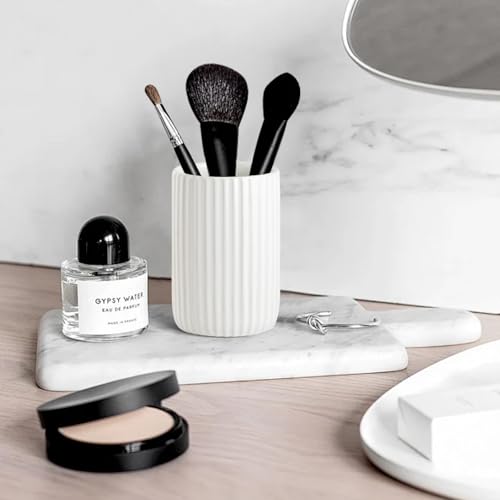 Toothbrush Holders for Bathrooms, Ceramic Tooth Brush Holder Set, Ribbed Bathroom Cups Tumbler, Reusable Toothbrush Mouthwash Cup, Toothpaste Holder Toothbrush Organizer for Bathroom Counter - color: Ribbed-white