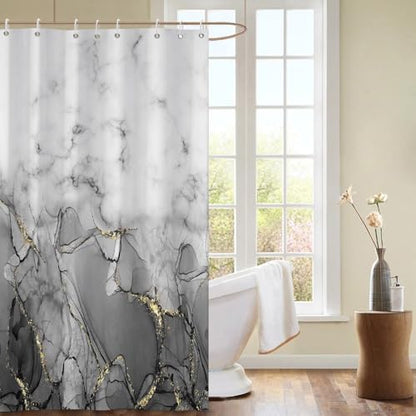 Gray Marble Stall Waterproof Shower Curtain 48x72 inches | RV Small Shower Curtain Set for Bathroom, Abstract Modern, Machine Washable, Easy to Install with Hooks, Ombre White Grey - color: Grey, size: 48"W x 72"L (Pack of 1)