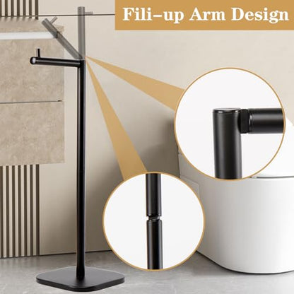 Toilet Paper Holder Stand, Free Standing Tissue Paper Storage for Bathroom, Stainless Steel Toilet Paper Stand with Reserve for 5 Roll Weighted Base Bathroom Toilet Roll Holder(Matte Black) - color: Matte Black